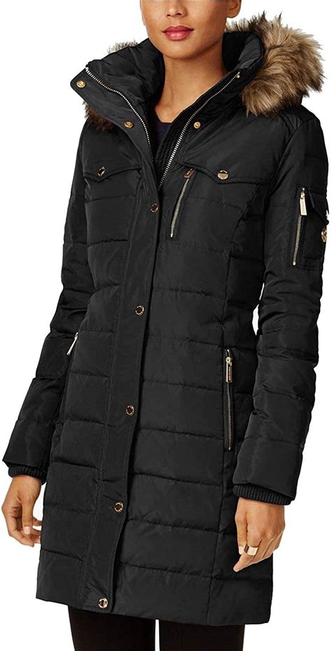 womens black coat michael kors|michael kors women's down coat.